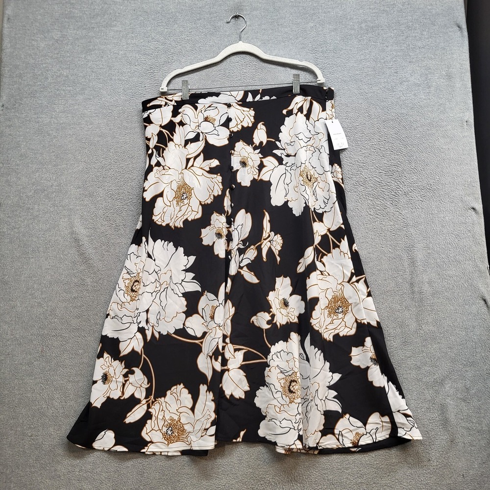 Apt. 9 Women Skirt 2XL‎ Black Floral Side Zip Knee Length  NWT
